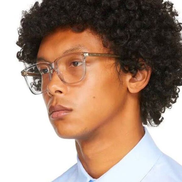 NEW GUCCI LOGO GG0737O 016 Clear Gray Rectangle Men Eyeglasses - Picture 4 of 13